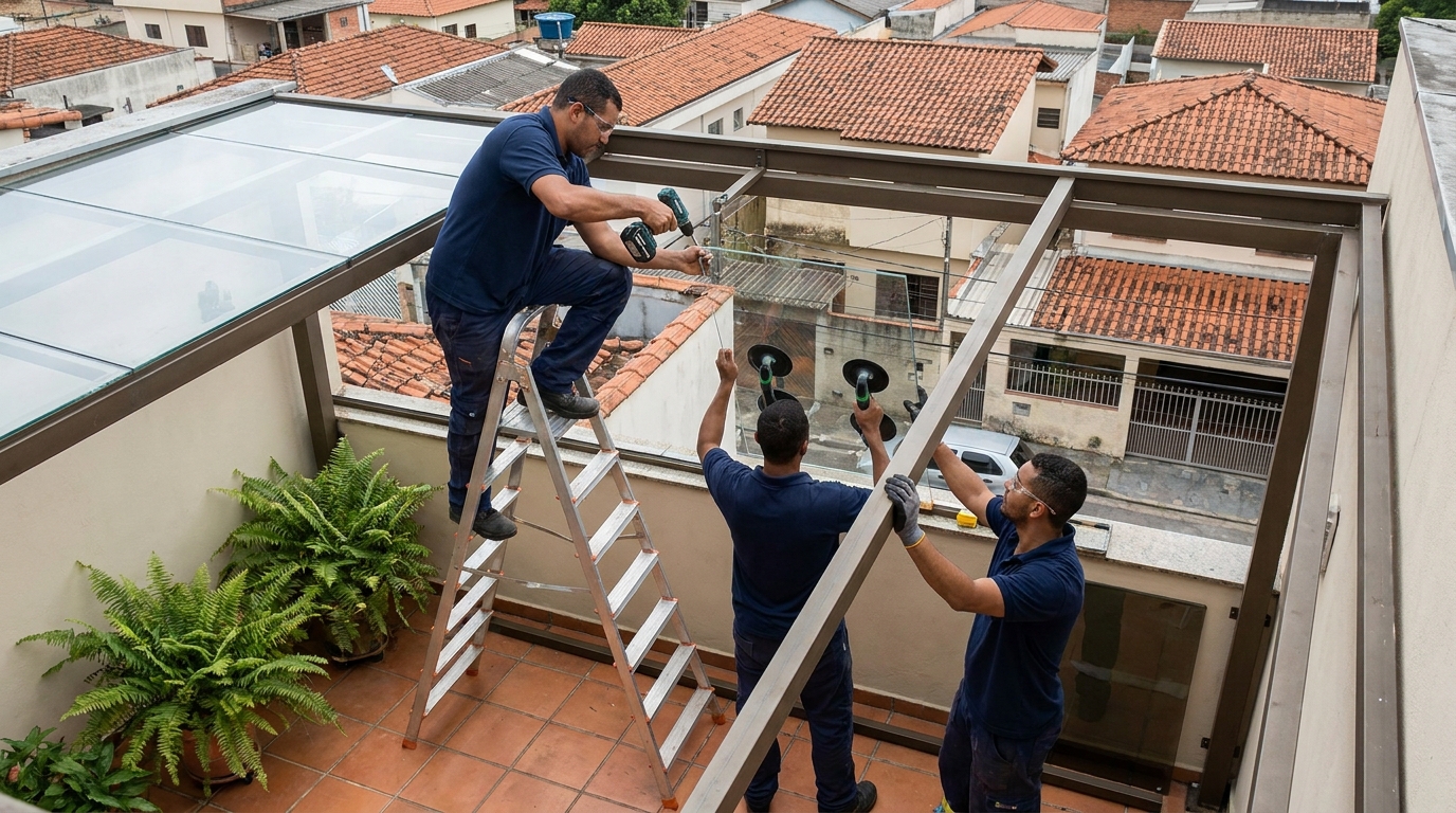 Cobertura de vidro em terraço com telhados em Cuiabá-MT