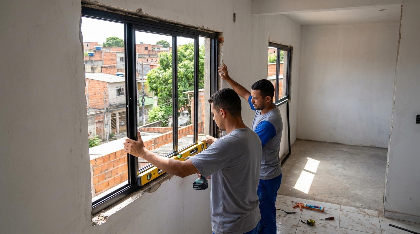 Esquadria de alumínio em obra em Cuiabá-MT